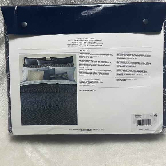 Ralph Lauren Francois FULL/QUEEN Navy Pattern Duvet Cover ~ New - Picture 8 of 10